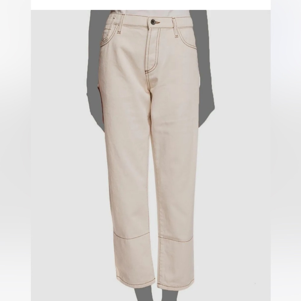Marni Beige Button Fly Cropped straight seam detail unique neutral color pants